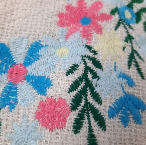 Cottagecore Accent Pillows Floral Wreath Embroidered Cream and Pastel 15 inch - Picture 2 of 4
